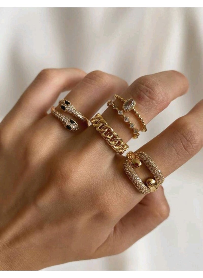 شي إن مجموعة من 5 قطع من خواتم زينة على شكل ثعبان مرصعة بأحجار الراين - Image 1